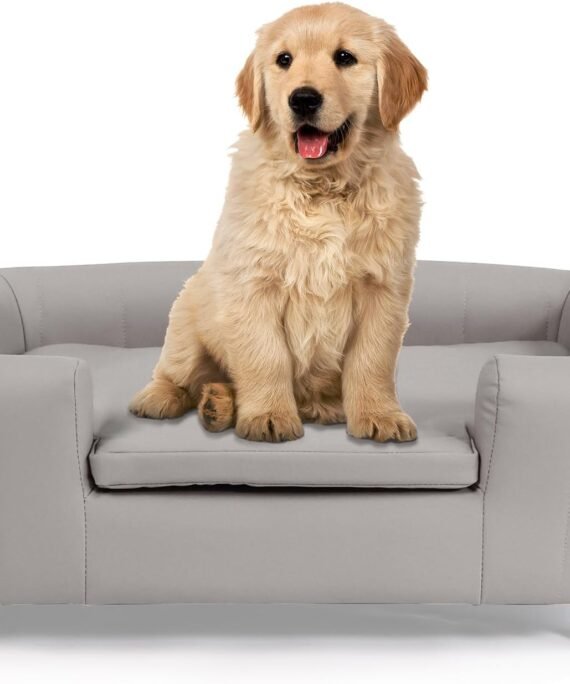 25-Inch Modern Pet Sofa with PU Scratch-Resistant Fabric and Adjustable Legs, Elevated Dog Couch for Small and Medium Dogs, Comfortable Dog Sofa Bed