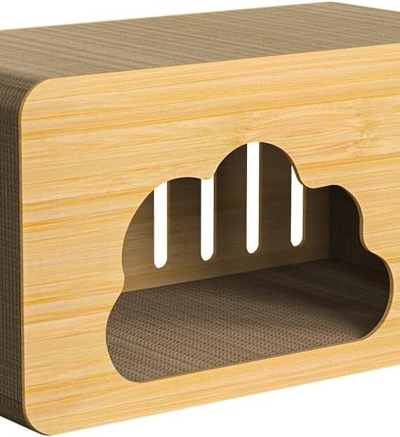 Cat Scratcher House,2 in 1 Cardboard Cat House Durable and Sturdy Cat Scratching Post Cat Scratching Board Cat Scratchers for pet to Scratch, Rest and Play, Easy to Assemble