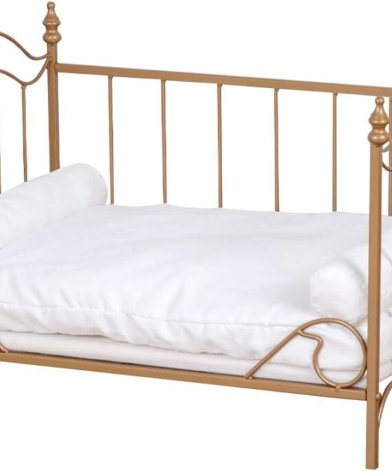 Pet Bed, Dog Bed with Metal Frame and Detached White Velvet Cushion with 2 Pillow for Small Dog