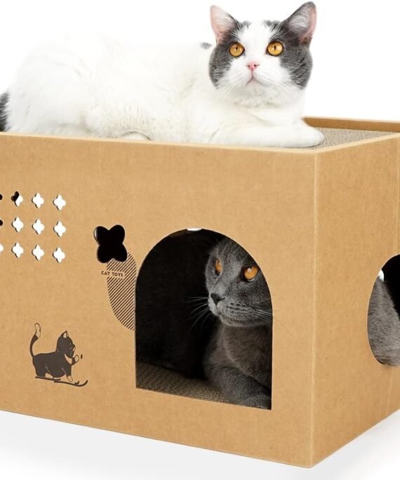 Cat Cardboard House with 2 PCS Scratching Pads，Large Cat Scratcher Bed Cat Scratchers Lounge for Indoor Cats with Corrugated Board Detachable Cat Scratcher Box for Cats.(Cactus) 1