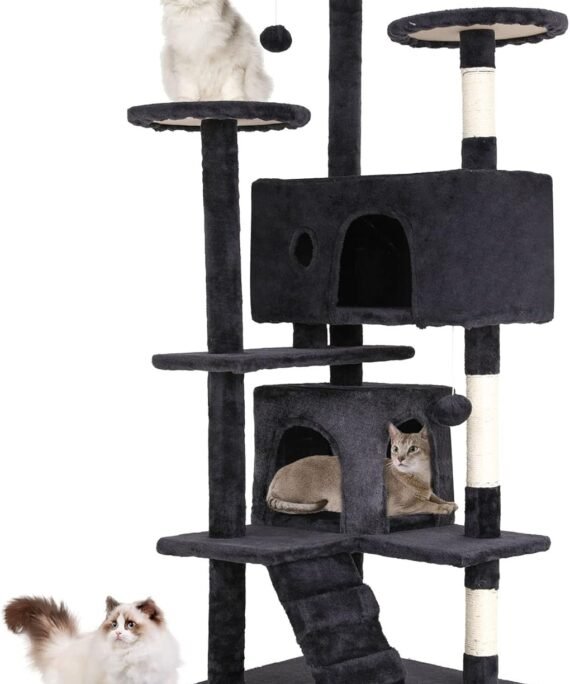 54in Cat Tree Tower for Indoor Cats,Multi-Level Furniture Activity Center with Scratching Posts Stand House Condo Funny Toys Kittens Pet Play House,Dark Gray