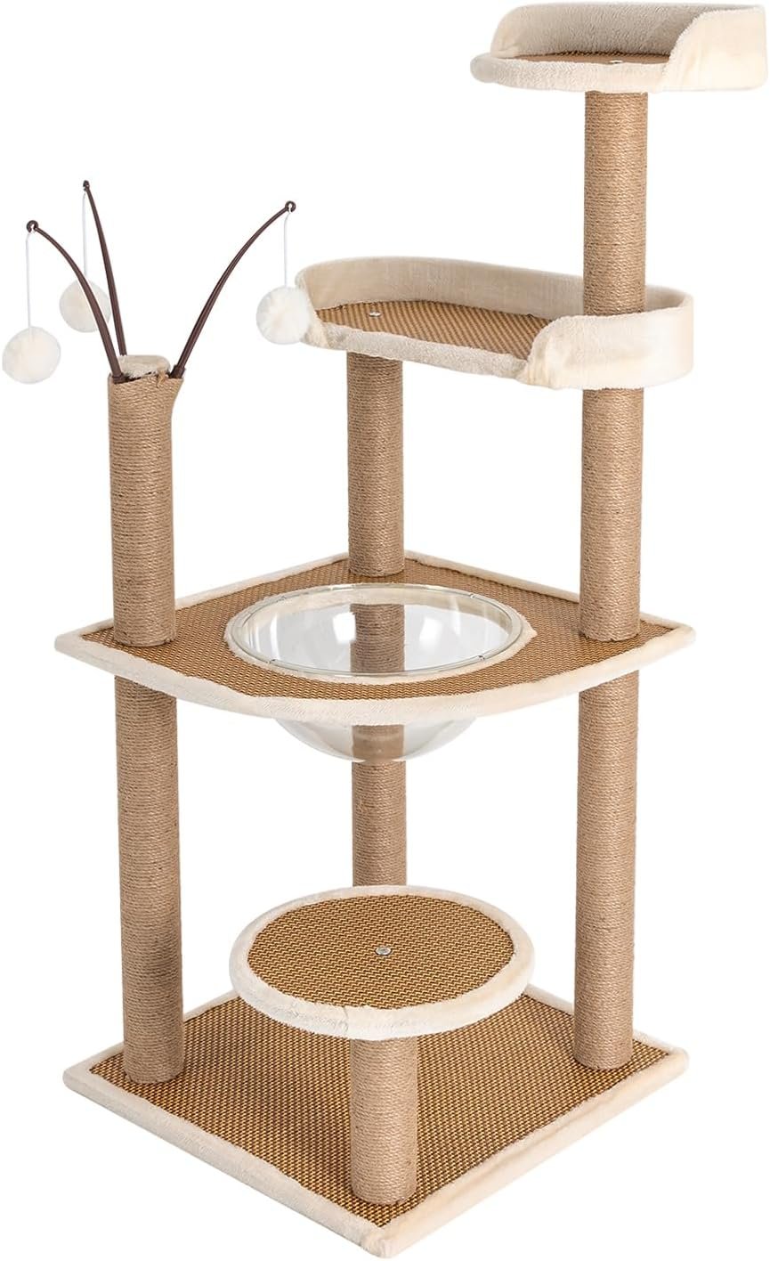 Cat Tree, 48-Inch Cat Tower for Indoor Cats, 4-Tiers Cat Climbing Frame w/Hemp Rope Scratching Post, Clear Space Capsule, Cat Tower Pet Play House Furniture up to 33.07 LBS Capacity for Cats
