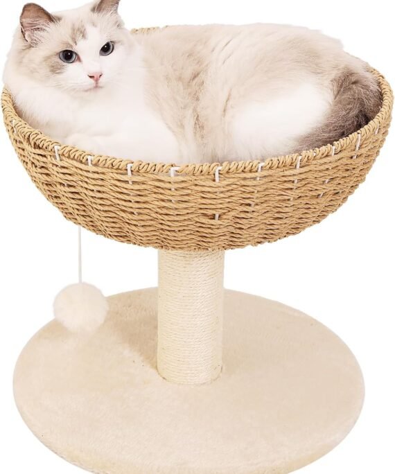 Cat Tree Tower,Handwoven Large Nest,Woven Rattan Cat Condo, Cat Bed,Suitable for Cats Weighing Up to 20 Pounds