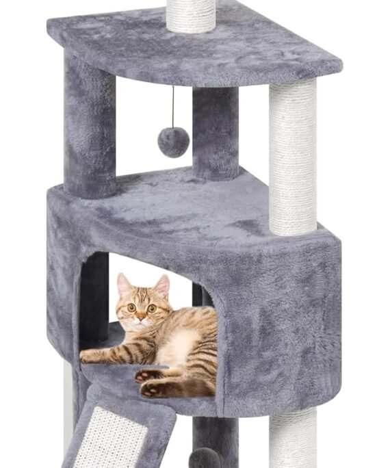 45in Cat Tree Tower with Big Condo for Indoor Cats,Cat Tower Activity Center Cat Furniture with Scratching Post and Hanging Bed,Grey