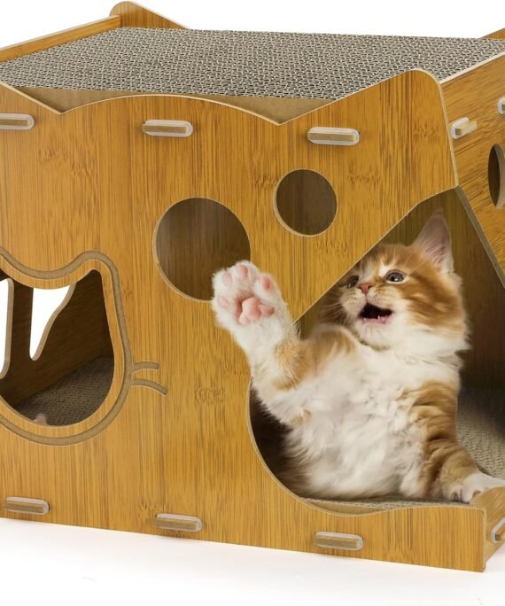 2-Level Cat Scratcher House, 2 in 1 Cat Cardboard House with Scratching Pads, Sturdy Cat House Lounge for Indoor Cats to Rest and Hide, Maximum Load Capacity 66 Lbs